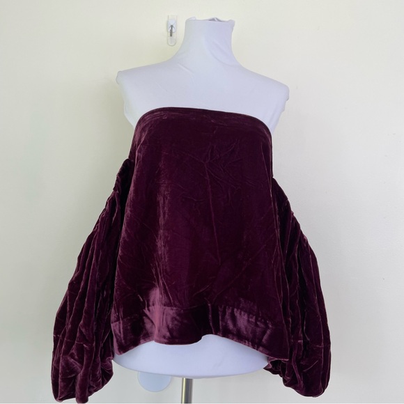 Mare Mare Free People Piere Plum Crushed Velvet Puff Sleeve Off The Shoulder Top - Picture 2 of 10